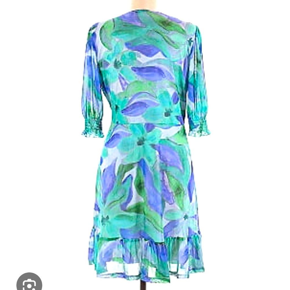 NWT! Sunny Leigh Woman’s Green & Blue Floral Print Dress Size Large - Picture 2 of 14